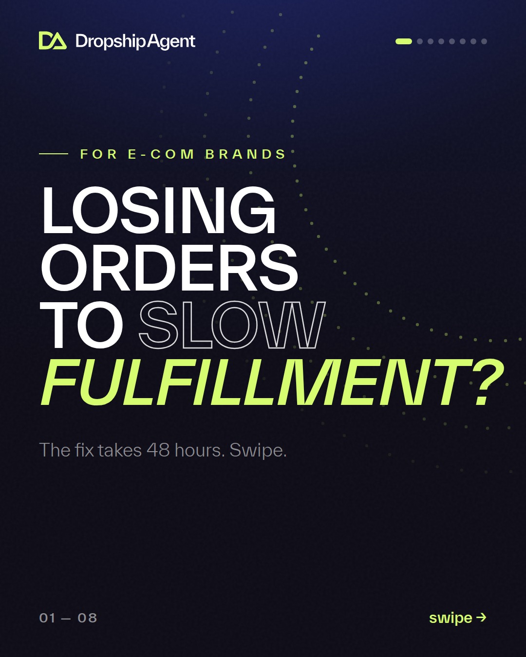 DropshipAgent branded social post - losing orders to slow fulfillment